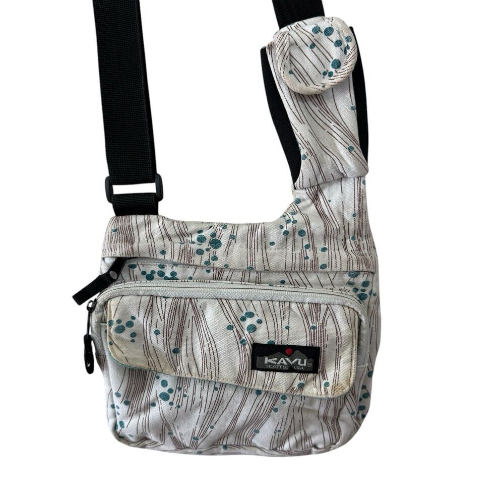 Kavu Crossbody Small Purse White With Dots Canvas Lightweight Travel Womens READ